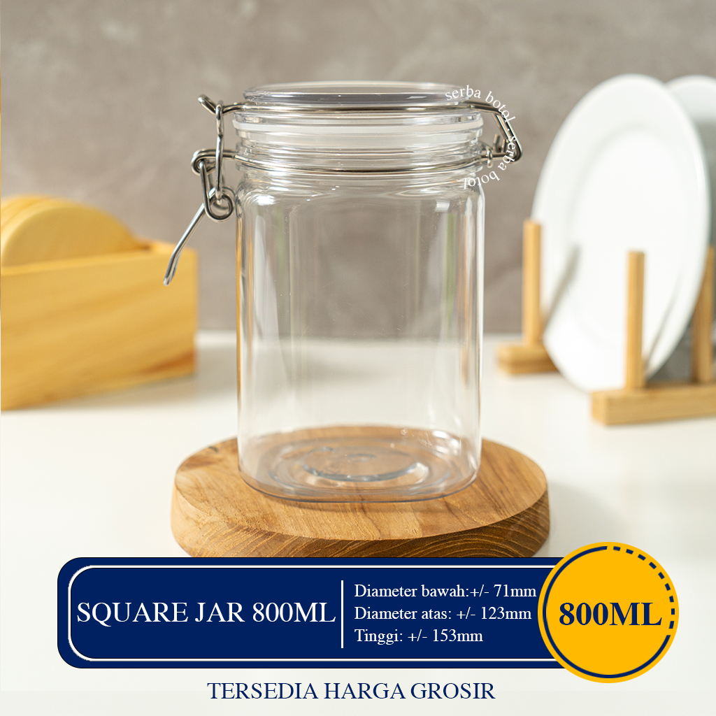 800ML SQUARE JAR WITH CLIP (KODE: SJ800ML) | TOPLES 800ML