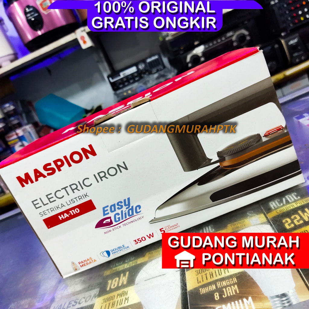 Setrika Maspion HA-110 Classic Anti Lengket iron Otomatis Body Stainless badan putih stenles stenlis