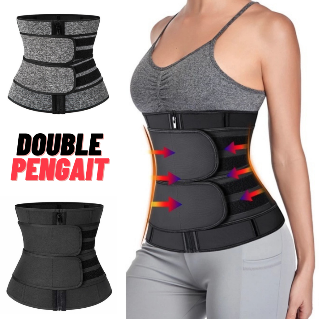 KORSET PELANGSING PERUT BUNCIT PEMBENTUK BADAN PEMBAKAR LEMAK SLIMMING WAIST BELT TRIMMER DOUBLE STRAP