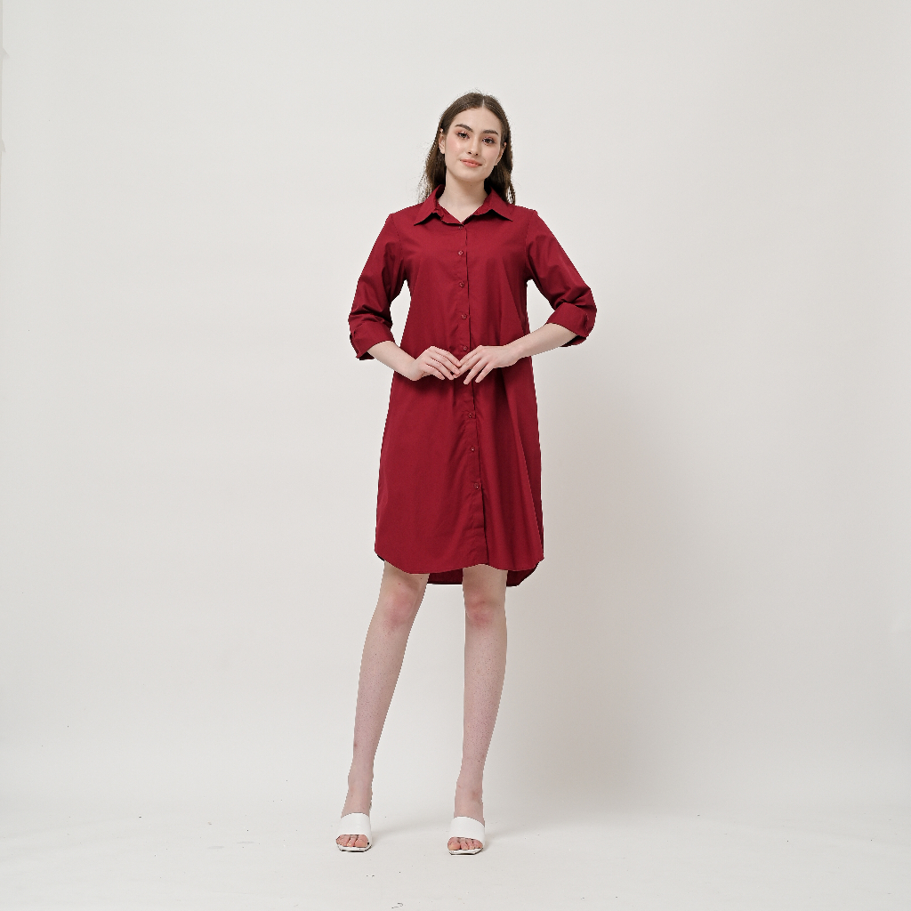 VELOVE - V142 Cotton Shirt Dress / Tunik wanita / Kemeja Wanita / Kemeja Dress