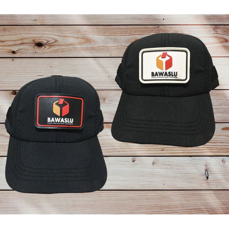 Topi tactical hitam perekat+logo bawaslu velcro