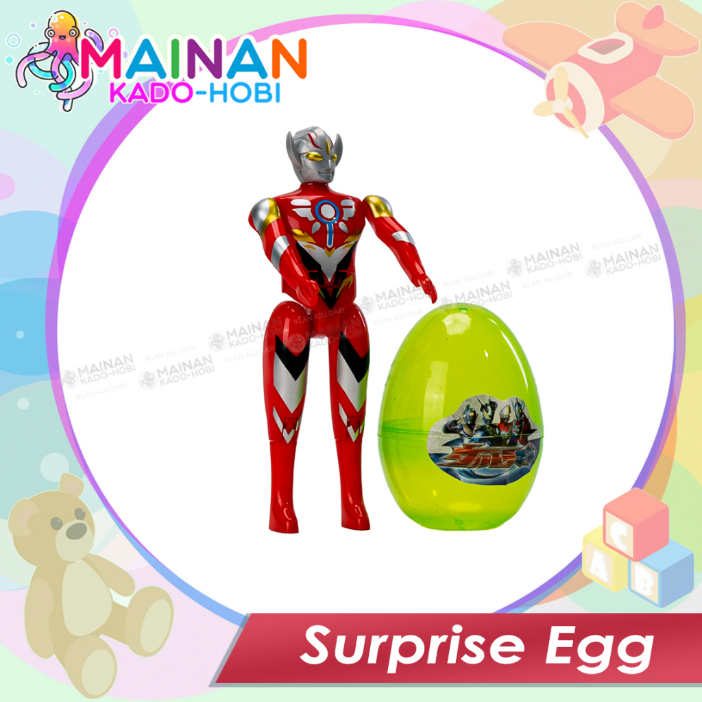 KOLEKSI MAINAN MOTORIK ANAK SURPRISE EGG TELUR KARAKTER SUPERHERO ULTRAMAN