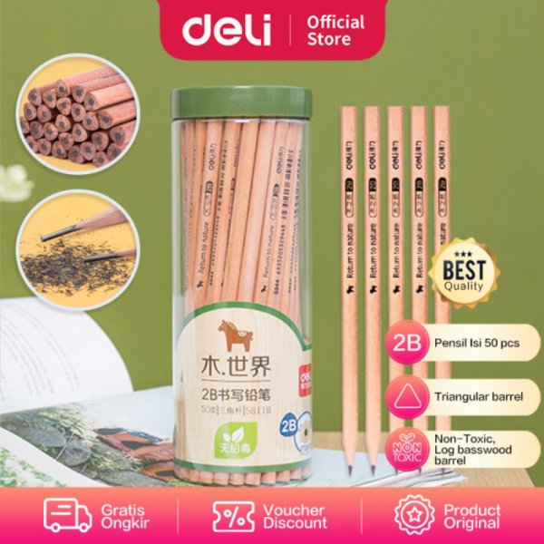 

Unik Deli Pensil kayu/ Pencil - 2B 50pcs/tabung - Sudah diasah 58118 Berkualitas