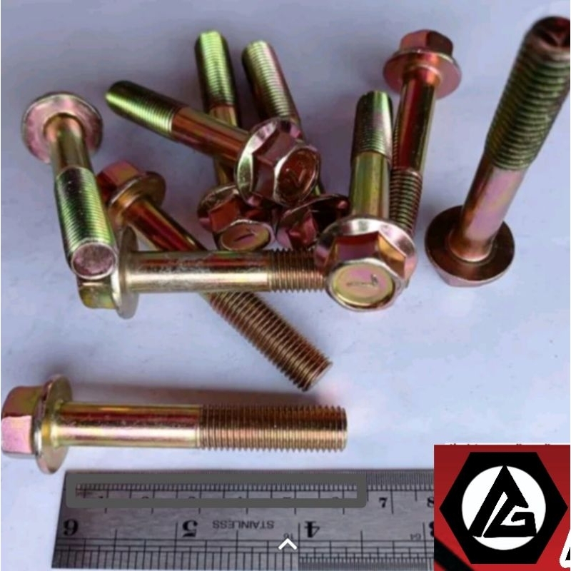 Baut Flange M10x65 Kuning / Flange Bolt M10 x 65 - P1.25 / Baut Topi Kunci 14