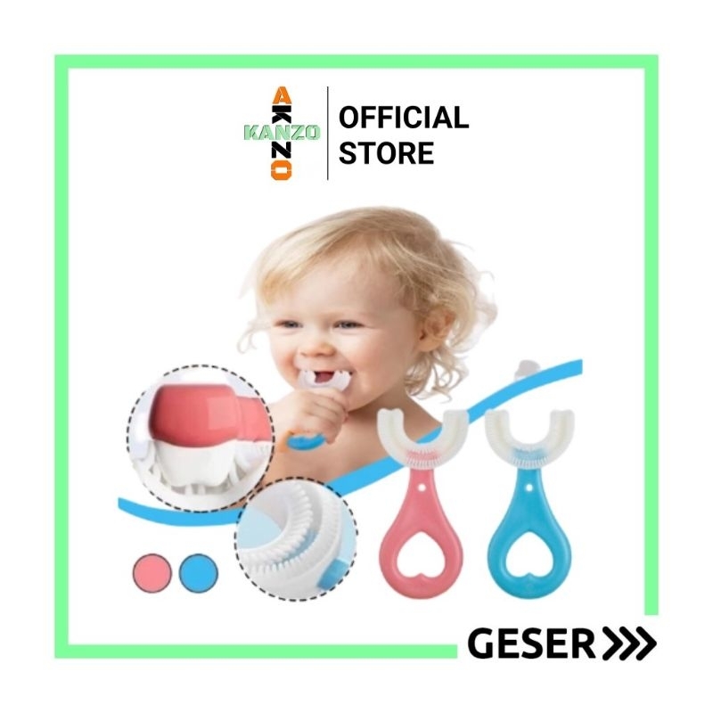 Kanzo - Sikat Gigi Anak Bentuk U Shape Bahan Silikon Usia 2-6 Tahun / Training Toothbrush Baby Silicone 360° / Sikat Gigi Bayi Balita