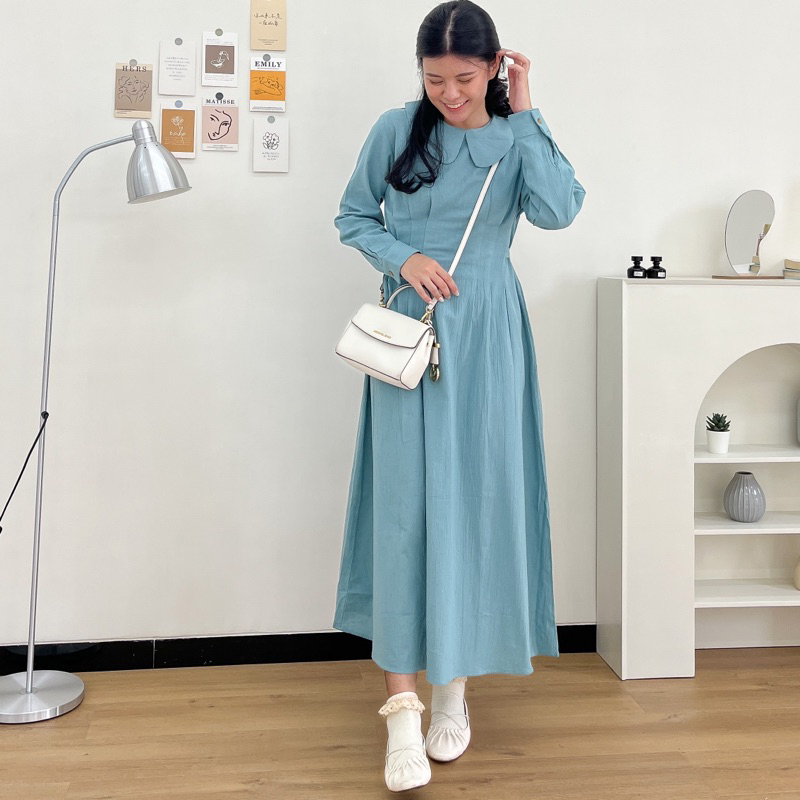 JI-HYUN MIDI DRESS | dress model korea berbahan linen | midi dress bahan linen | baju lebaran