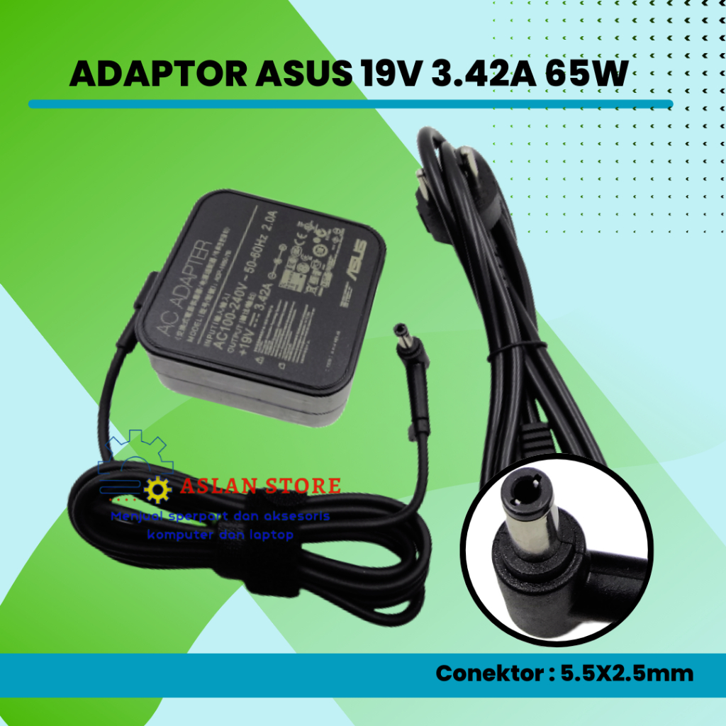 AC Adapter 19V 3.42A 65W Adaptor Charger Laptop Asus A45 A45A A45V X45A X45U X45C S501A S501U S505CA S505CB S505CM V300 V300CA V400 V400CA V500 V500CA V550 V550CA