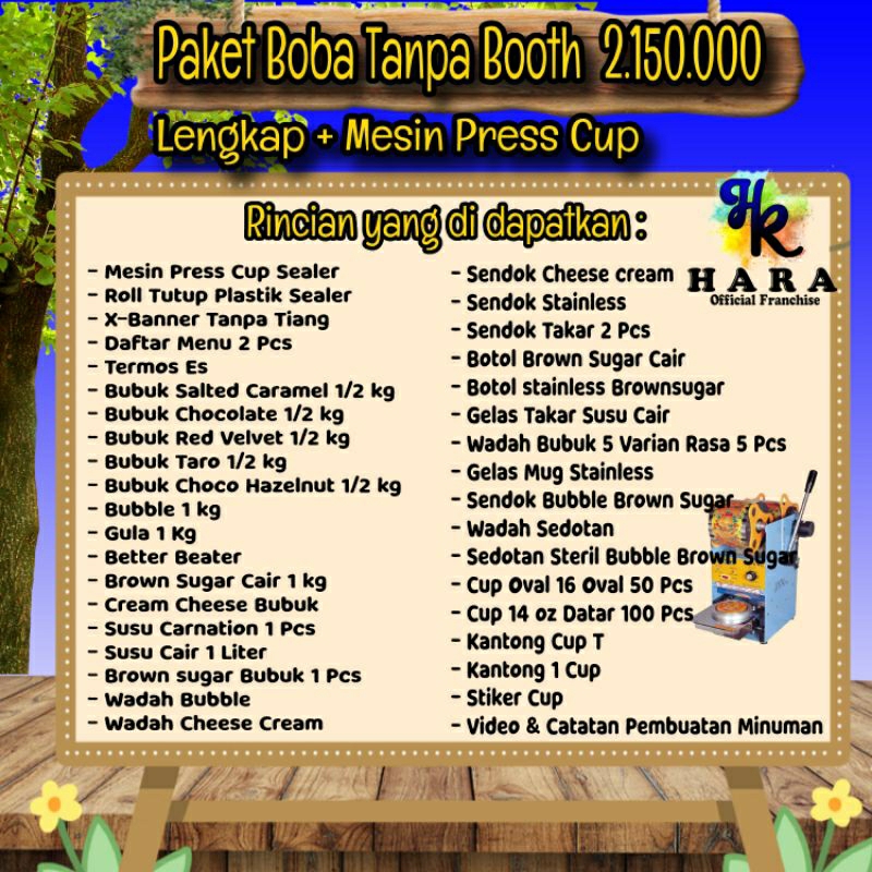 

FRANCHISE/PAKET USAHA BOBA CUP SEALER TANPA BOOTH