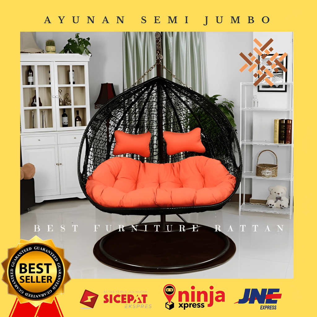 Ayunan Gantung Semi Jumbo Rotan Rattan Sintetis Kursi Anak Dewasa Malas Santai Tidur Kekinian Ruang 