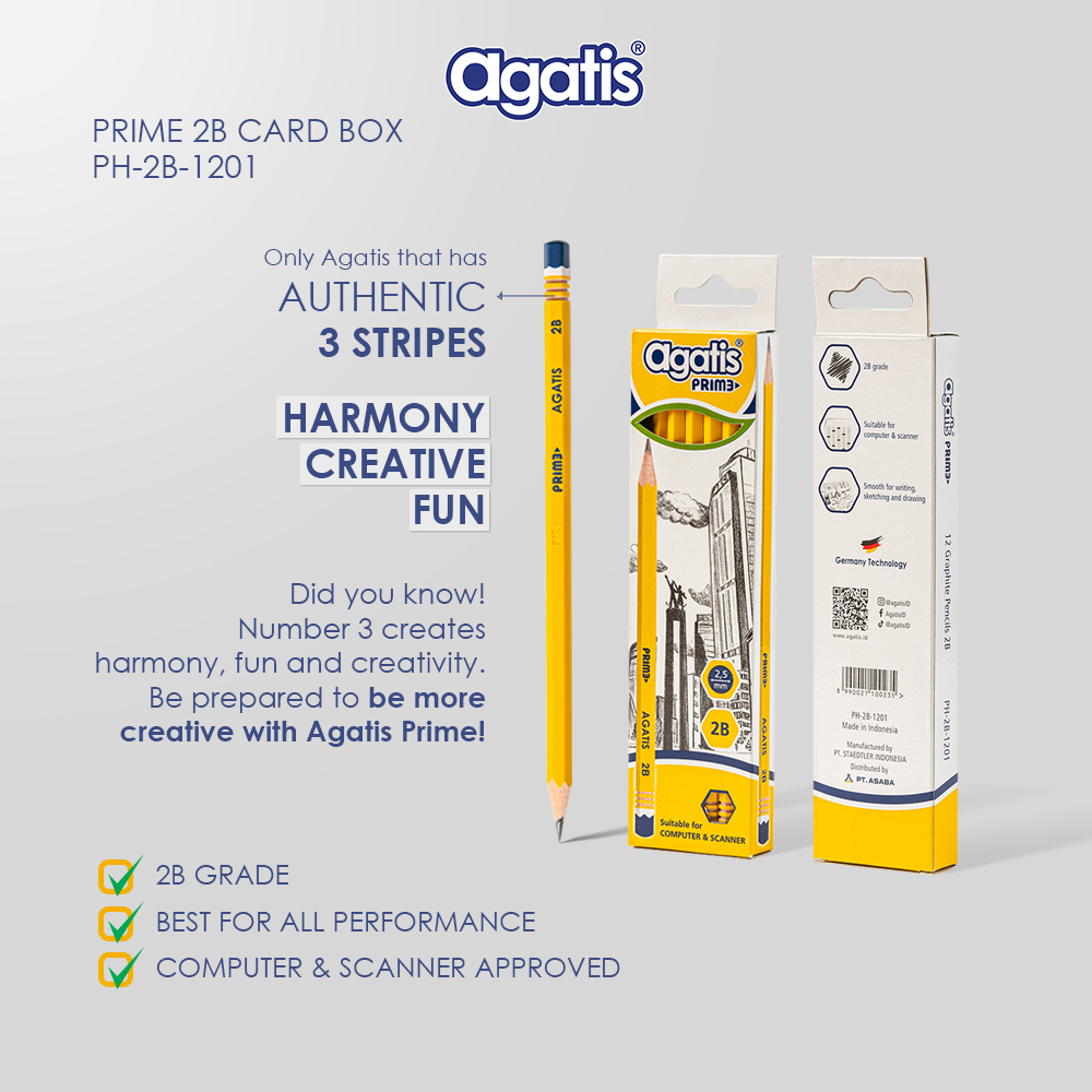 Asaba Stationery - Pensil Tulis Agatis Yellow Prime 2B - 1Box Isi 12 Pcs