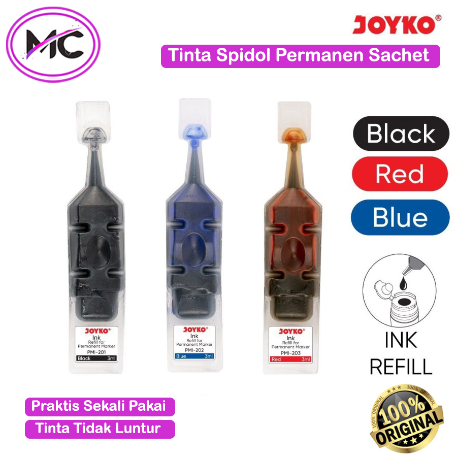 Tinta Refill Spidol Permanent Joyko Tidak Bisa Dihapus Isi Ulang Sepidol Permanen Sachet Sekali Pakai