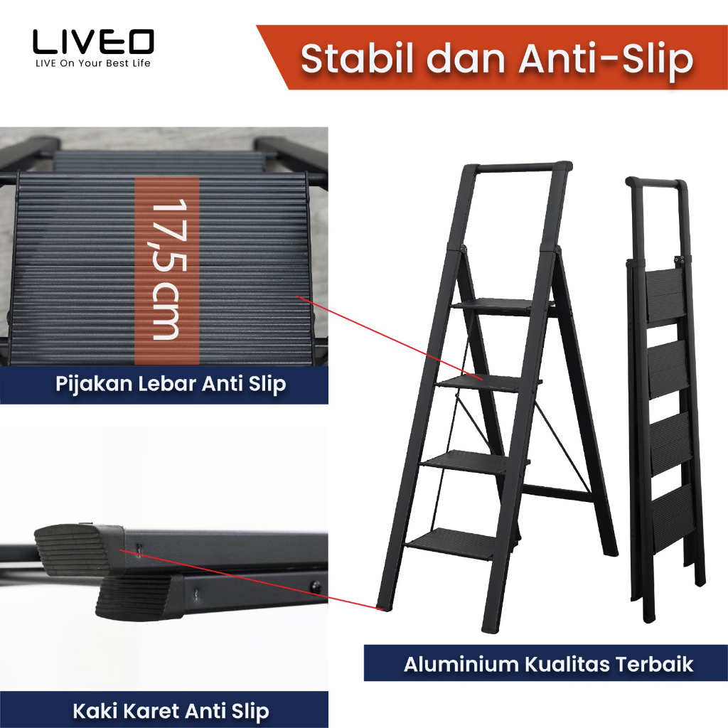 Tangga Rumahan Lipat Alumunium LIVEO LV-184 / Ladder 4 Step