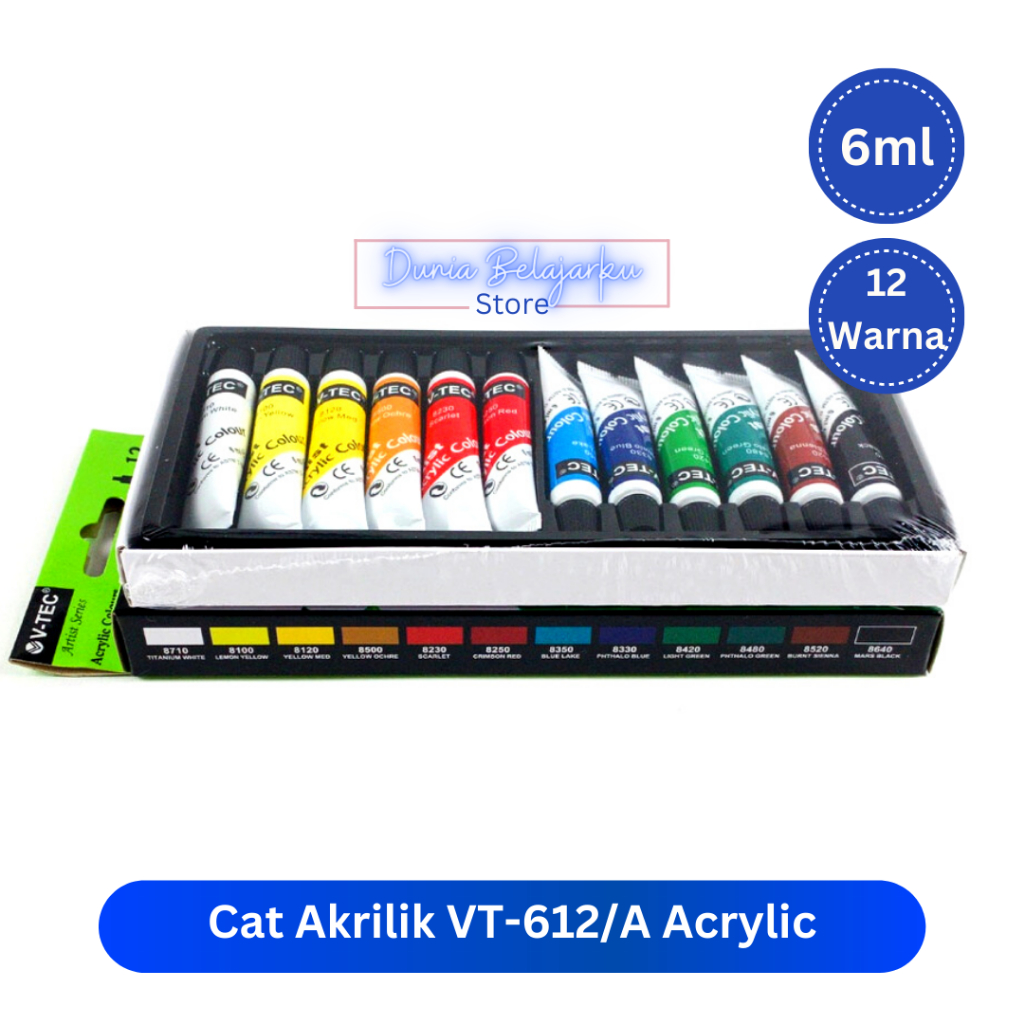 

BH01 Cat Akrilik Vtec VT-612 / Cat Acrylic Colours V-Tec 12 Warna 6ml Tube