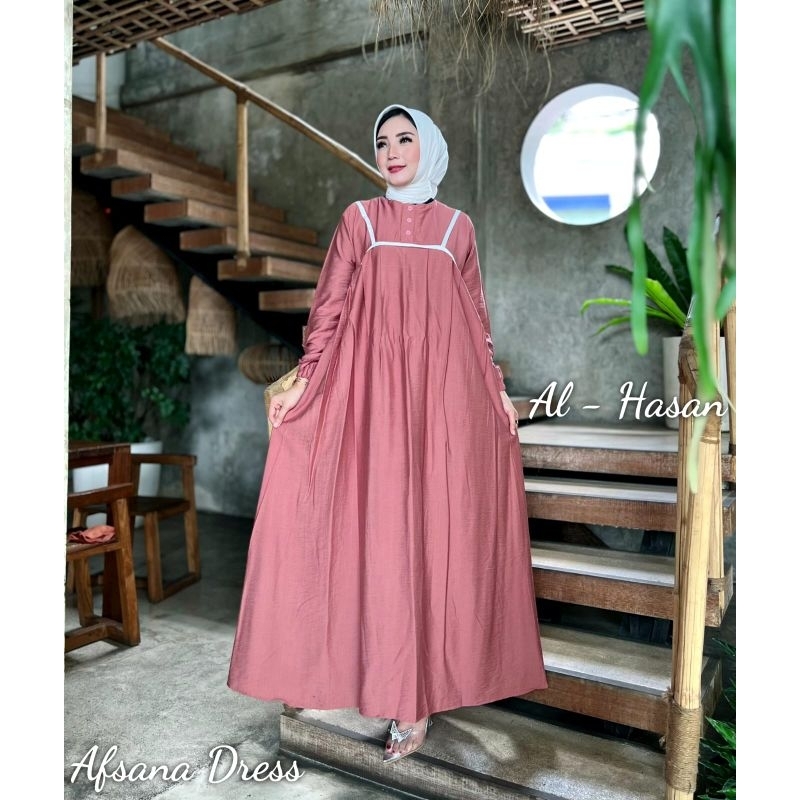 AFSANA DRESS by Alhasan / GAMIS POLO LINEN / DRESS LEBARAN VIRAL