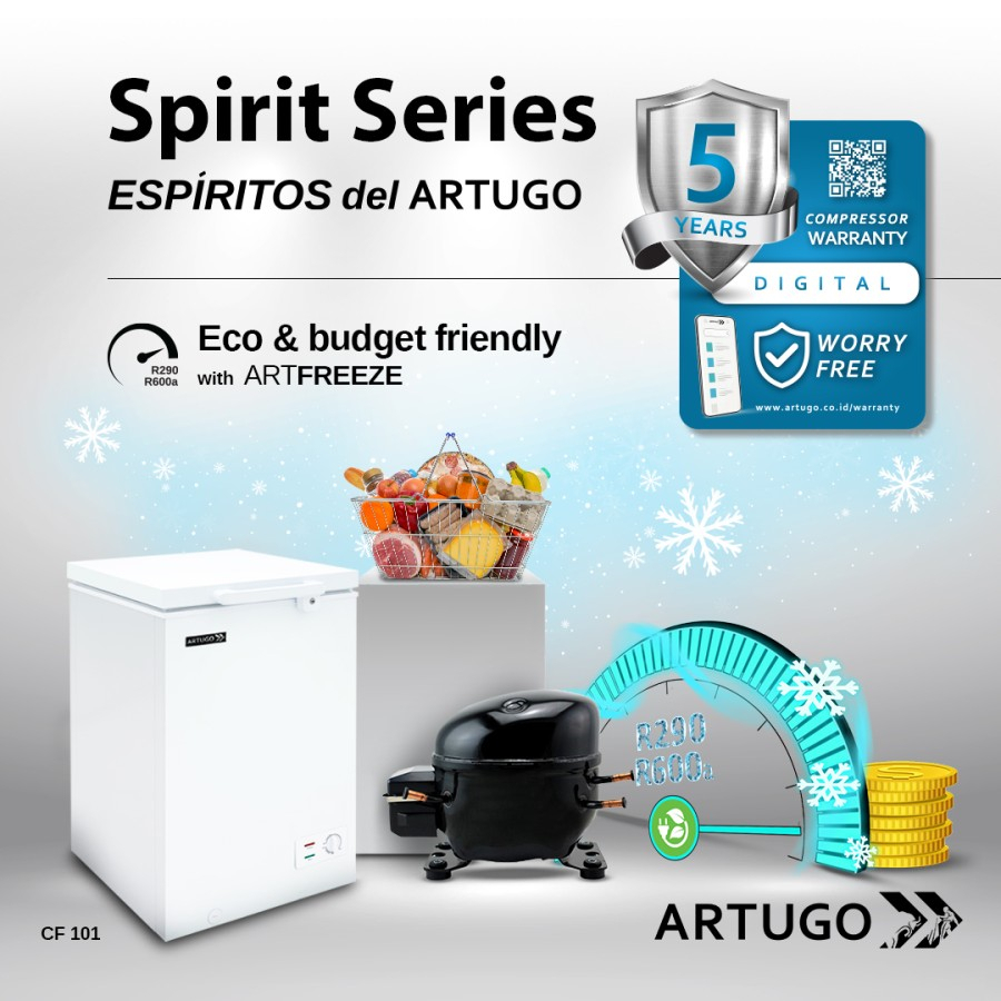 ARTUGO CHEEST FREEZER CF 101 PCM - CF101 CW Aluminium 105 LITER