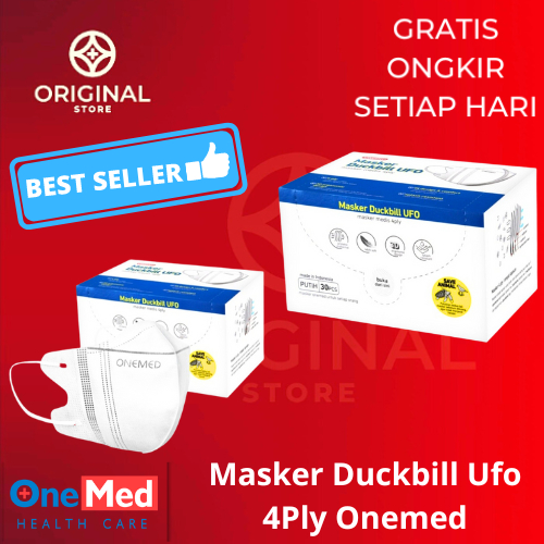 MASKER KARET MEDIS DUCKBILL UFO PUTIH 4 PLY ISI 30 LBR - ONEMED