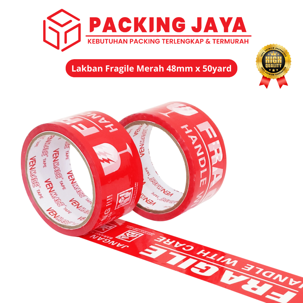 

FRAGILE LAKBAN VANDMADE MERAH/PUTIH 48MM X 50YARD "PER ROLL