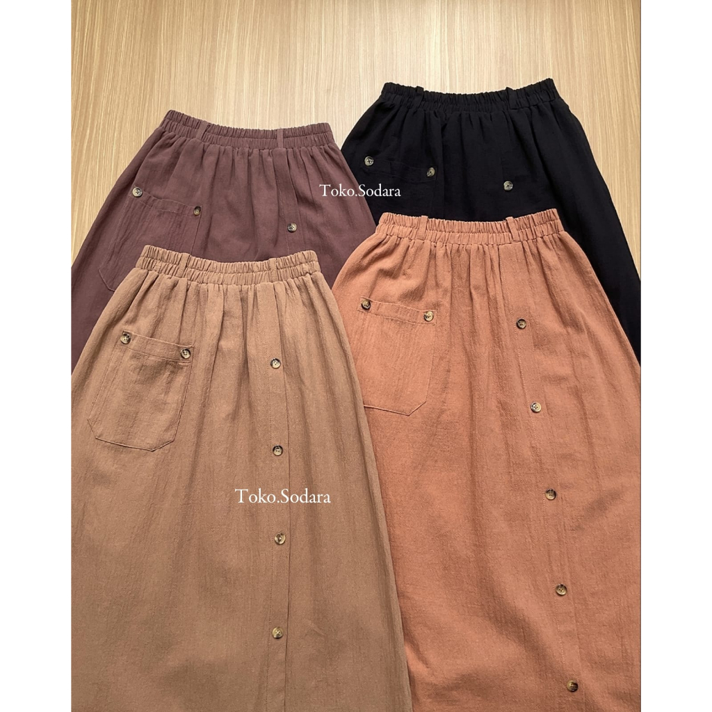 Rok Lisa Linen Aksen Saku  Rok Model Korea Panjang 100