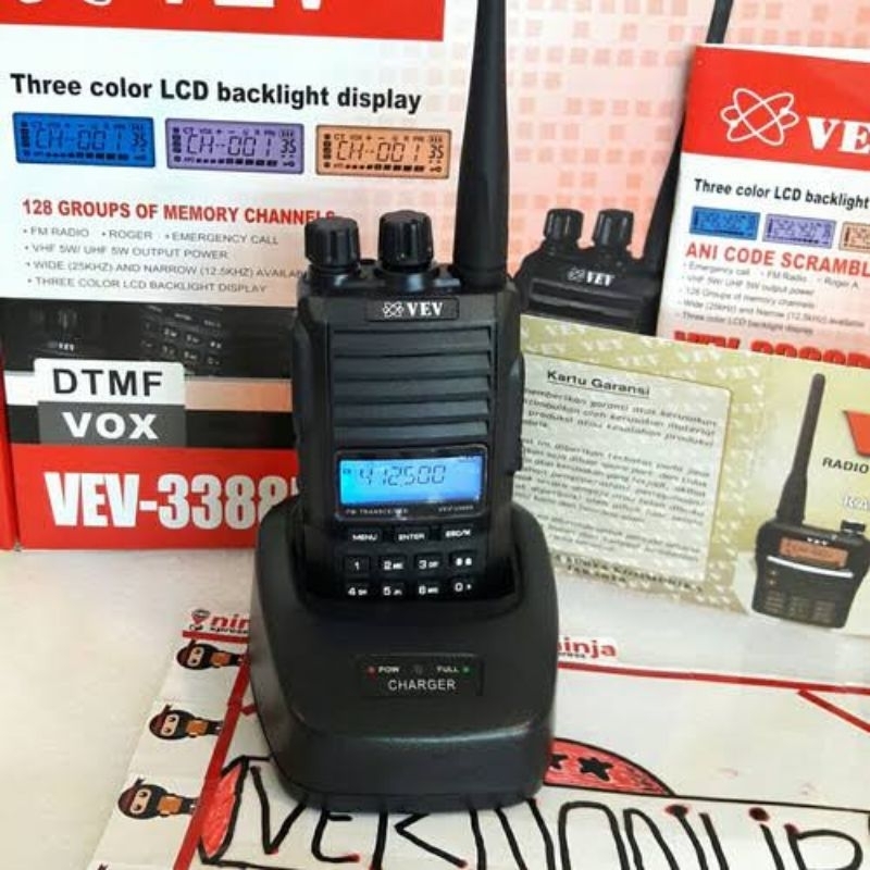 RADIO HT VEV 3388D 3388 D FREKUENSI FREKWENSI 134-176 MHZ FM VHF 5W UHF 4W SINGLE BAND BATERE BATERA