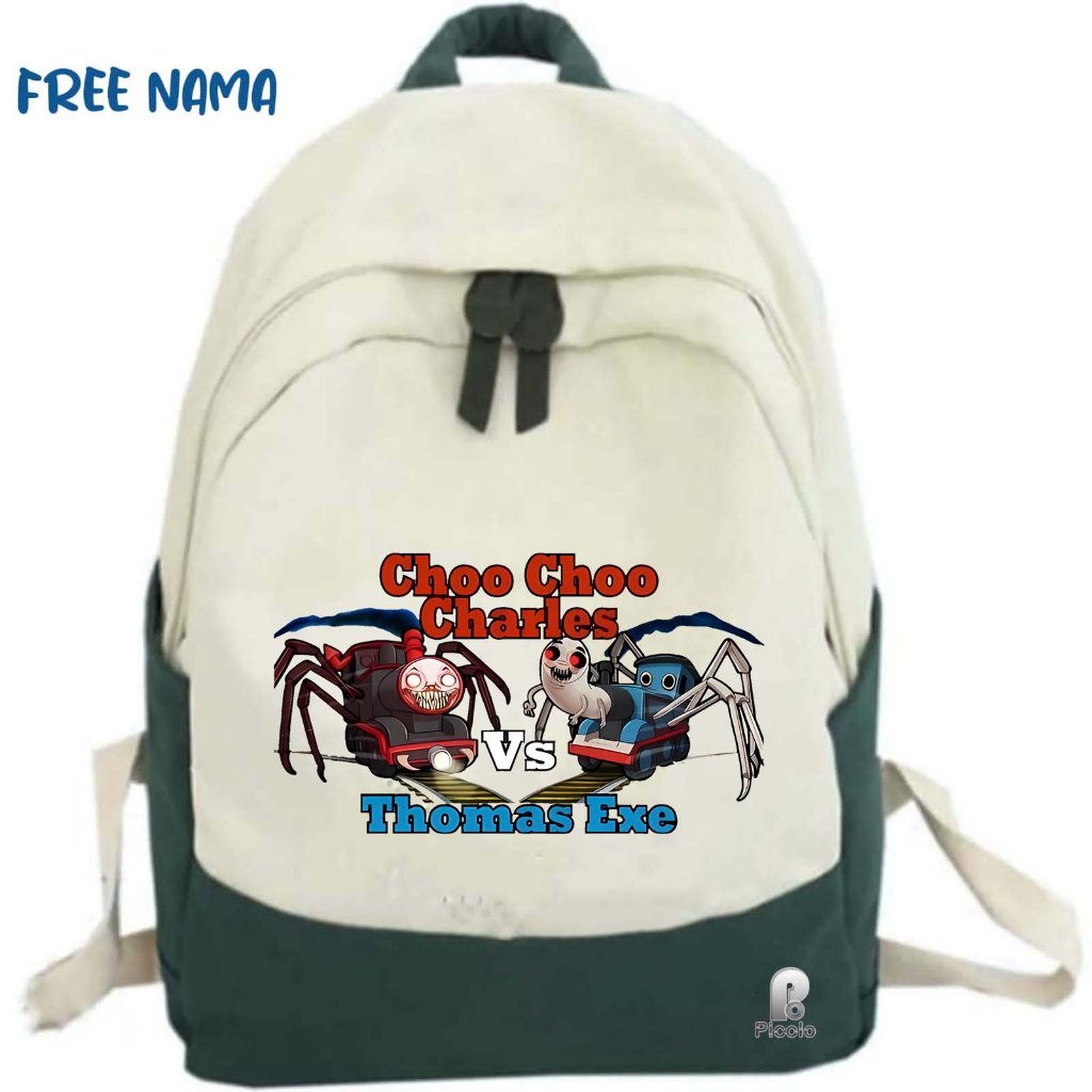 TAS RANSEL BACKPACK ANAK SEKOLAH MOTIF KARAKTER KARTUN CHOO CHOO CHARLES VS THOMAS EXE UNISEX (FREE NAMA)