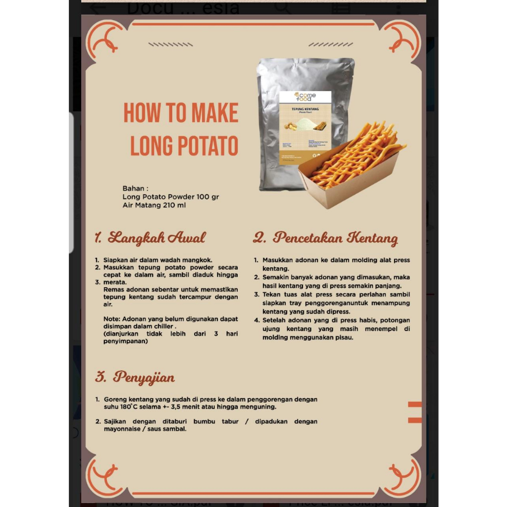 

Tepung Kentang Goreng Panjang Long Potato Powder Come Food