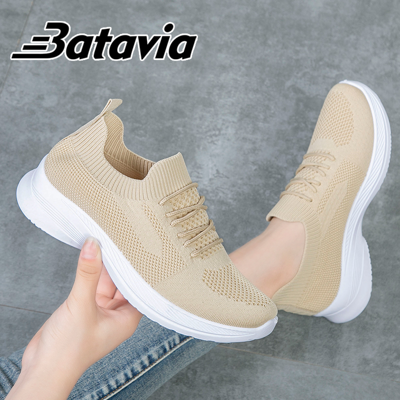 Batavia impor Sepatu wanita fashion Sepatu rajut wanita olahraga premium perempuan terbaru rajut adem antislip Sepatu rajut wanita sepatu lari anak perempuan Shoes Fashion Sport Original Pink Hitam Abu Grey kanvas sekolah korea Onlinemall N12