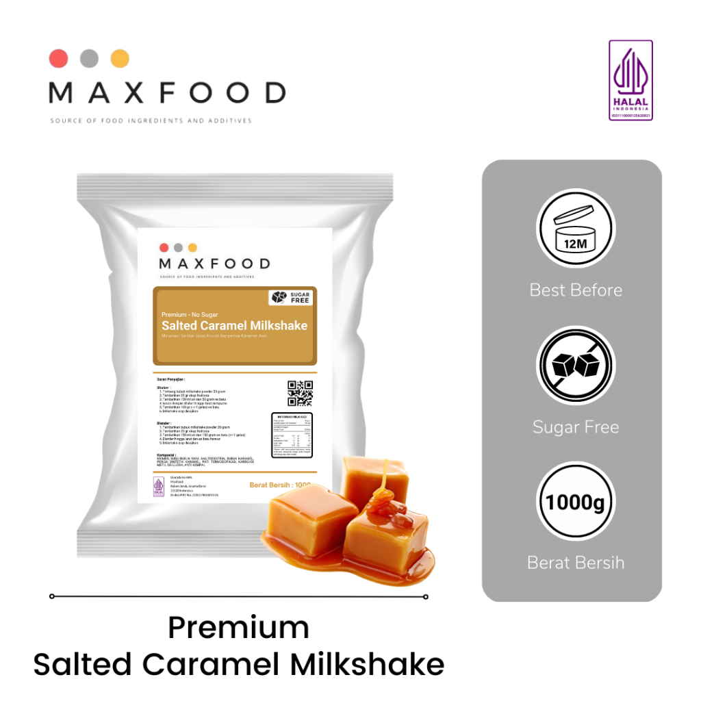 

Premium No Sugar - Salted Caramel Milkshake / Bubuk Minuman Milkshake Salted Caramel Tanpa Gula 1 KG