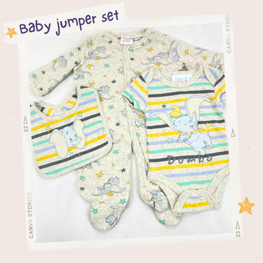 JUMPER SET - baju baby sleepwear bip jumpsuit segitiga 3in1 /SETELAN BAYI 0-9 bulan import