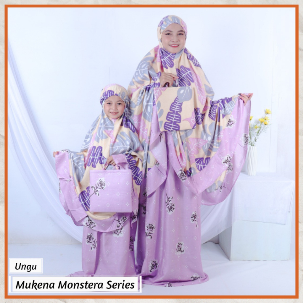 Ezpata Mukena Couple Ibu Anak Motif Bunga Kekinian Monsterra Rayon Premium Tebal Free Tas Terbaru Termurah