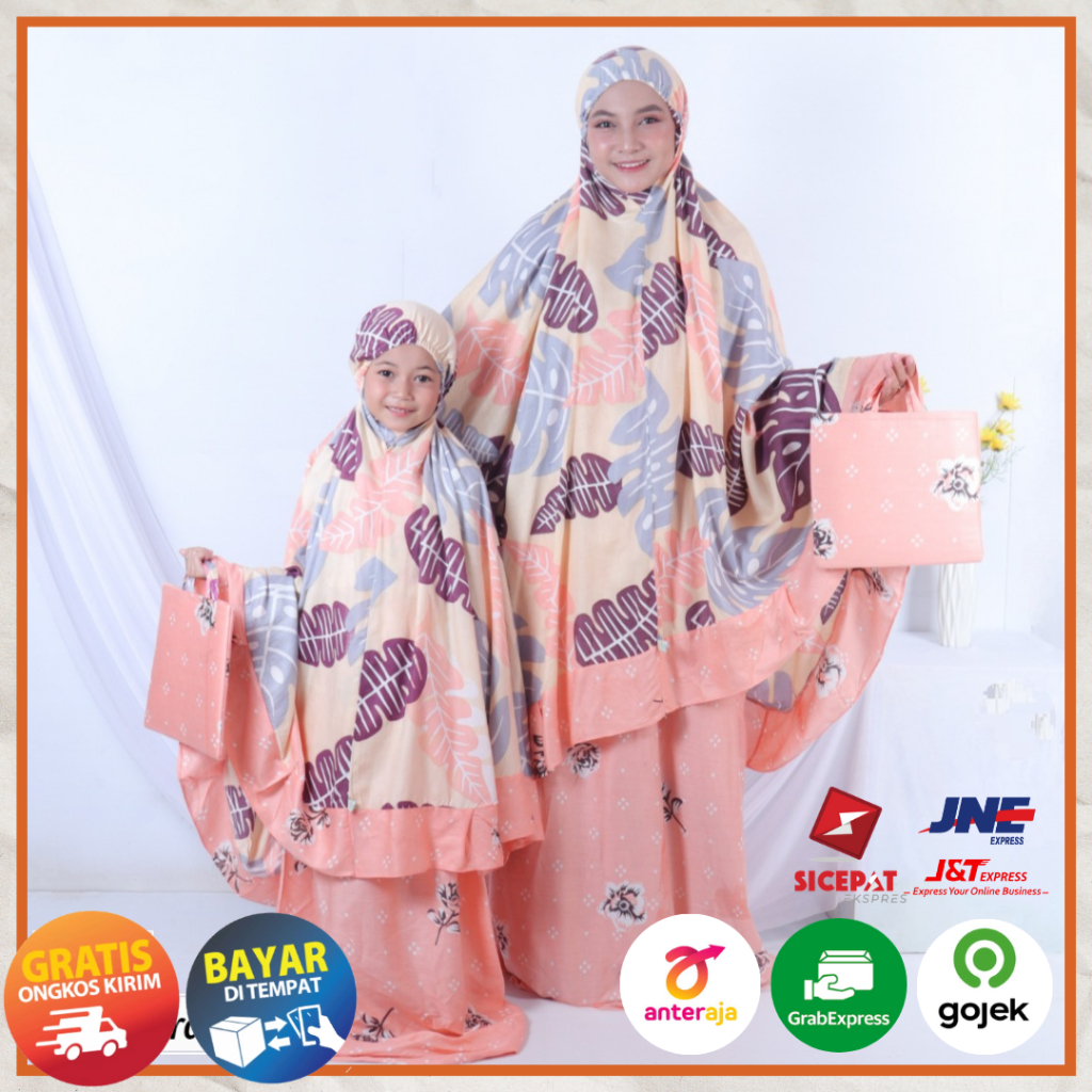 Ezpata Mukena Couple Ibu Anak Motif Bunga Kekinian Monsterra Rayon Premium Tebal Free Tas Terbaru Termurah