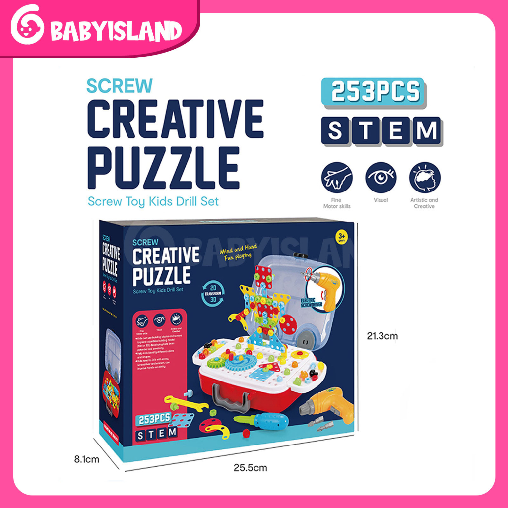 Puzzle Kreatif 3D Sekrup Mainan Anak-anak Bor Set Sekrup Anak-anak Kotak Alat Mainan DIY Perakitan Jigsaw Blok Bangunan.