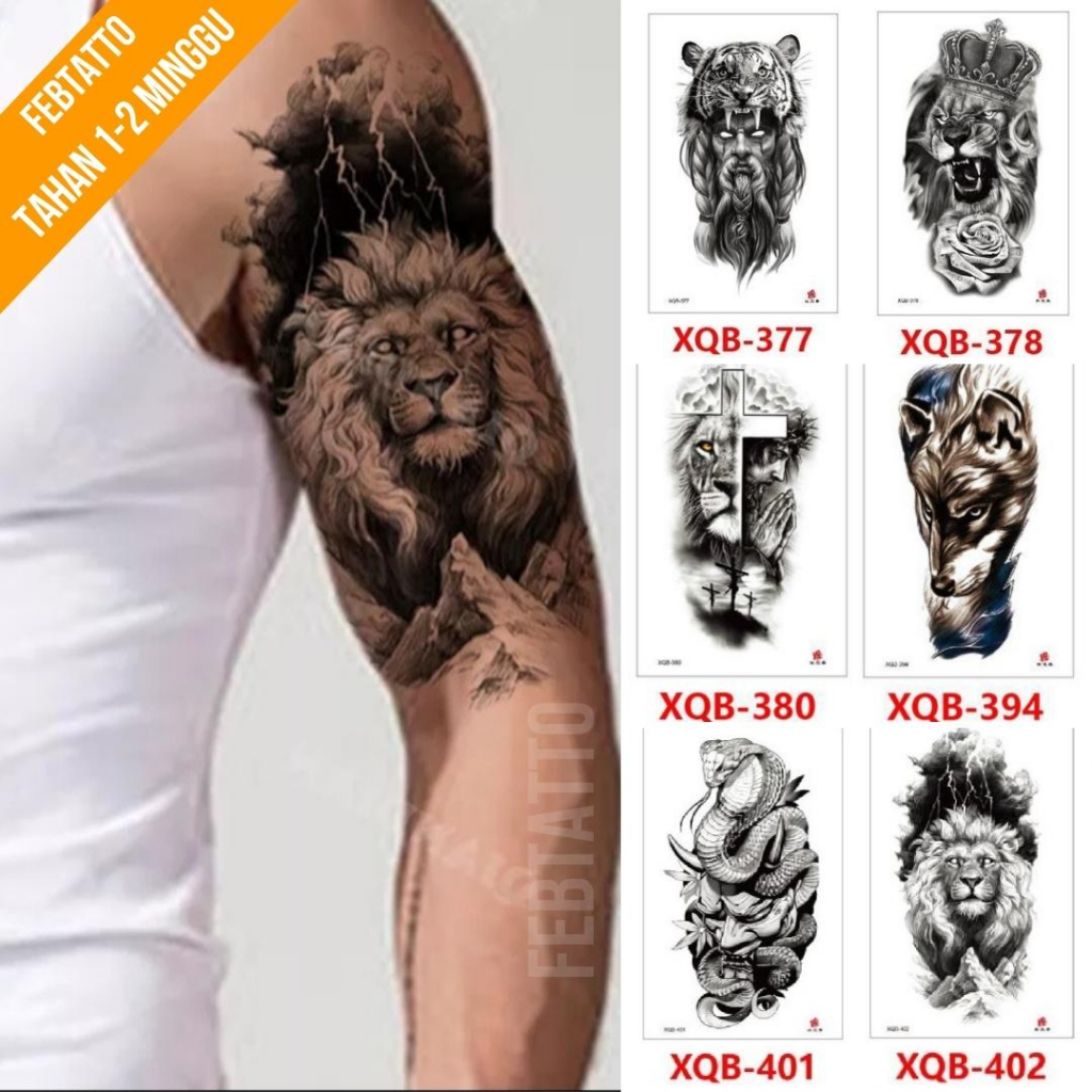 Tato Temporer Ukuran 21cmx11cm Tato Lengan Tato Dada Tato tangan Tato Kaki Tato Punggung Tato Jari  Motif Aesthetic Tatto Temporary Stiker Tato Halal Grosir Tato air motif macan, salib, serigala, ular XQB 402