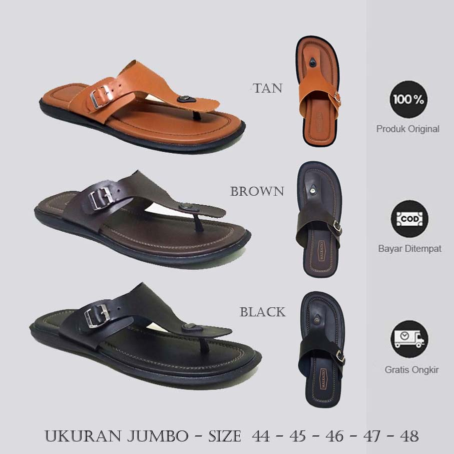 FLIP FLOP BIG SIZE 44 45 46 47 48 Sandal Pria Kulit Asli Jepit Capit Hitam Putih No Besar Jumbo