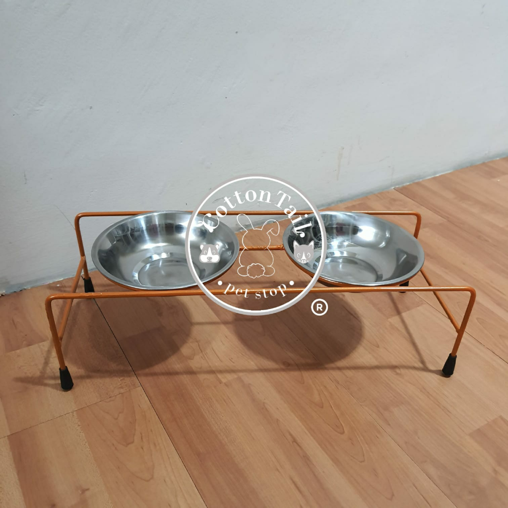 ANMAR Stand Anti Slip Tempat Makan Minum Hewan Peliharaan Plus Mangkok Stainless - Penyangga Besi Tempat Makan Minum Anjing Kucing