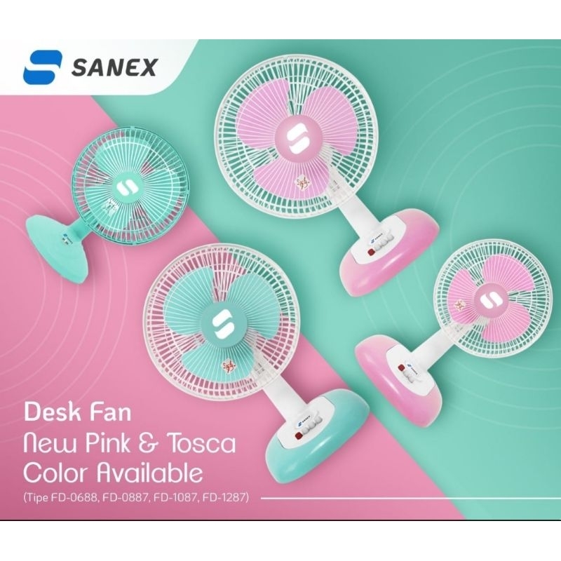 Sanex Desk Fan 12 inch Kipas meja SN 1287/ 1288 Warna Biru Ungu Hijau Pink Tosca