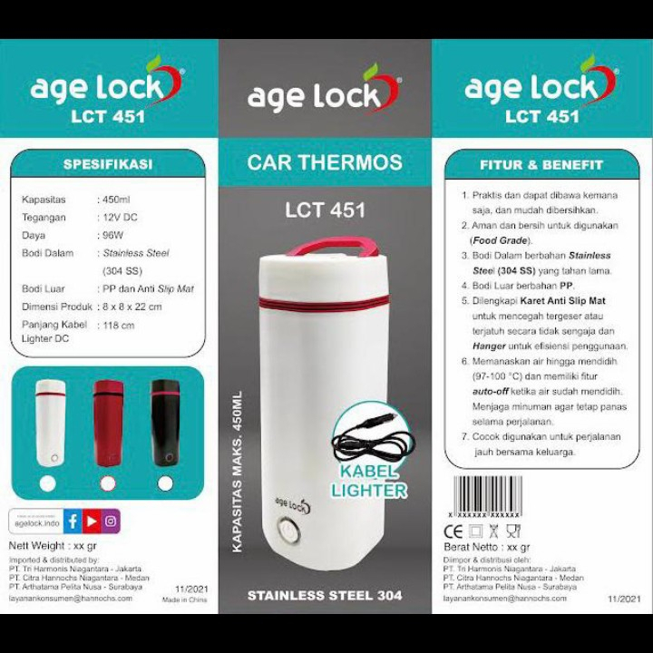 Electric Car Thermos AGE LOCK - Termos Air Panas Rechargeable