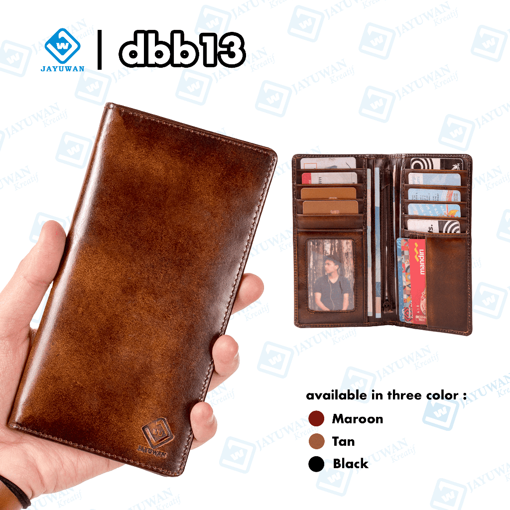 Jayuwan DBB13 Dompet Pria Kulit Sapi Asli Model Panjang 13 Slot Kartu