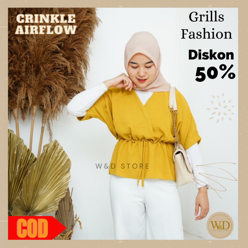 ATASAN WANITA BLOUSE KASUAL POLOS CROP KRINGKEL AIRFLOW