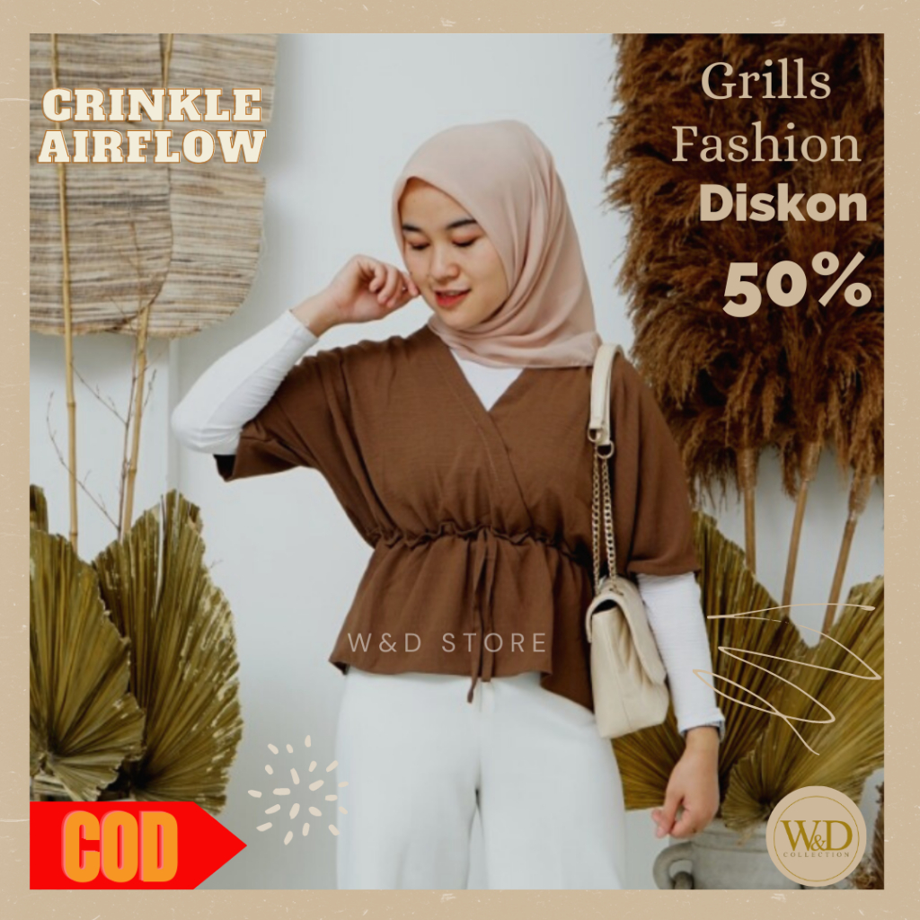 ATASAN WANITA BLOUSE KASUAL POLOS CROP KRINGKEL AIRFLOW