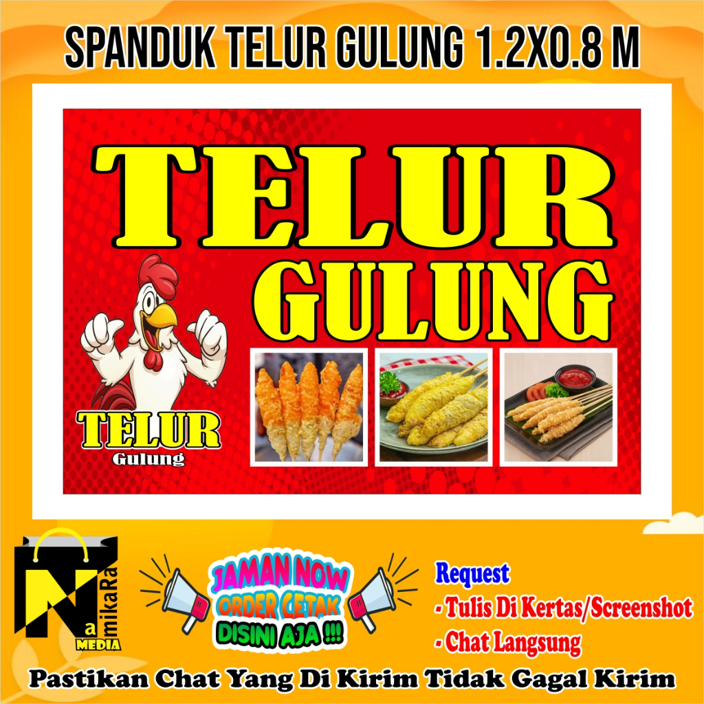 spanduk banner jual telur gulung terbaru bisa custom ukuran 120x80 cm / banner makanan dan aneka jaj