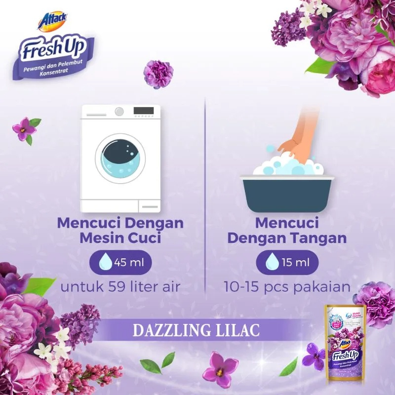 Attack Softener Fresh Up Pewangi Pelembut Pakaian Dazzling Lilac 900mL