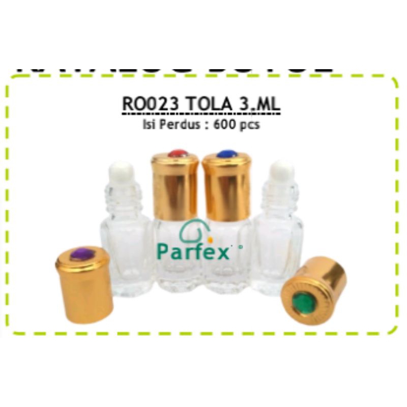 BOTOL PARFUM TOLA 3 MILI, ISI 600 BOTOL 1 DUS, BOTOL CANTIK