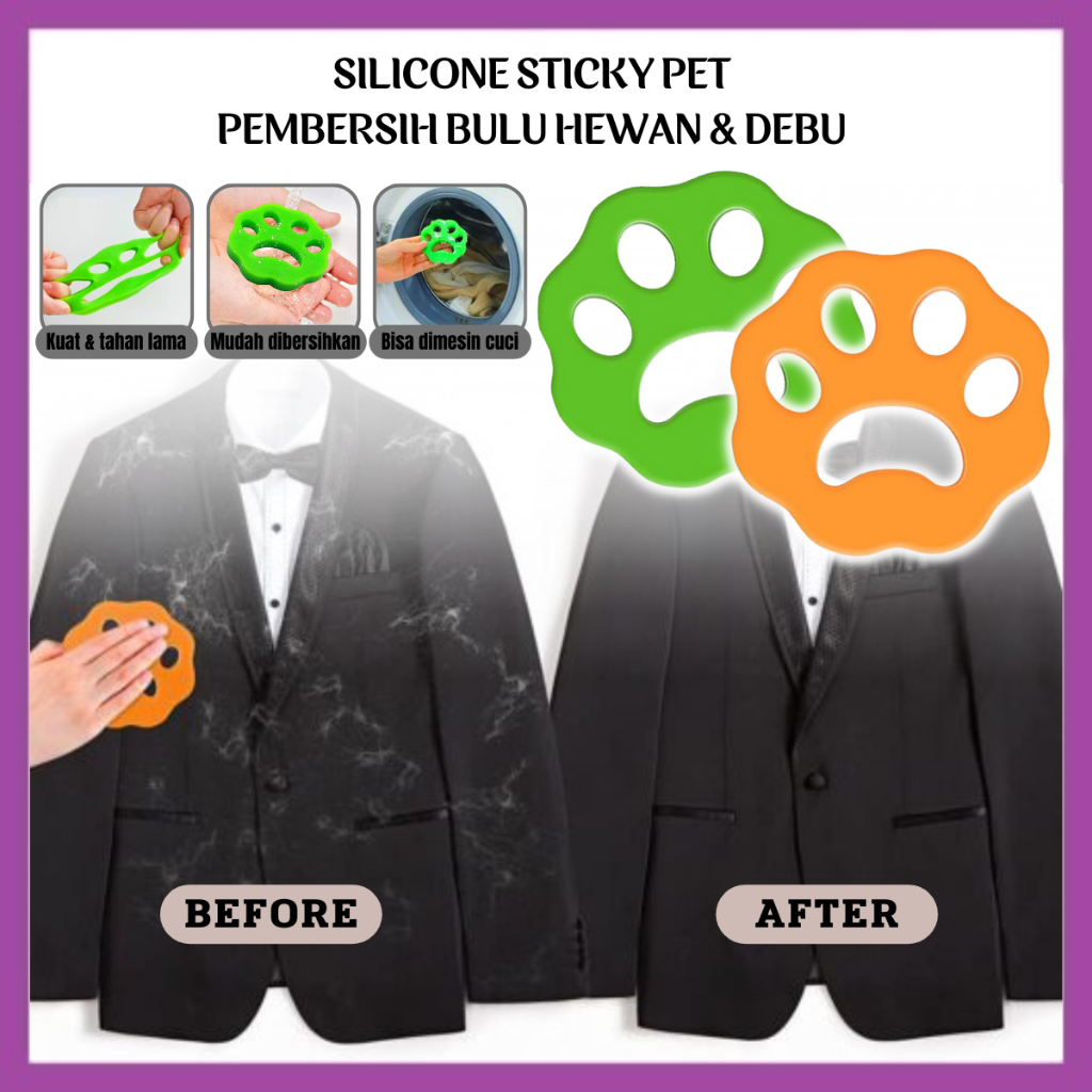 Karet Pembersih Bulu Hewan Reusable Silicone Sticky Pet Hair Remover Bantalan Silikon Pengangkat Debu Kotoran Pada Pakaian