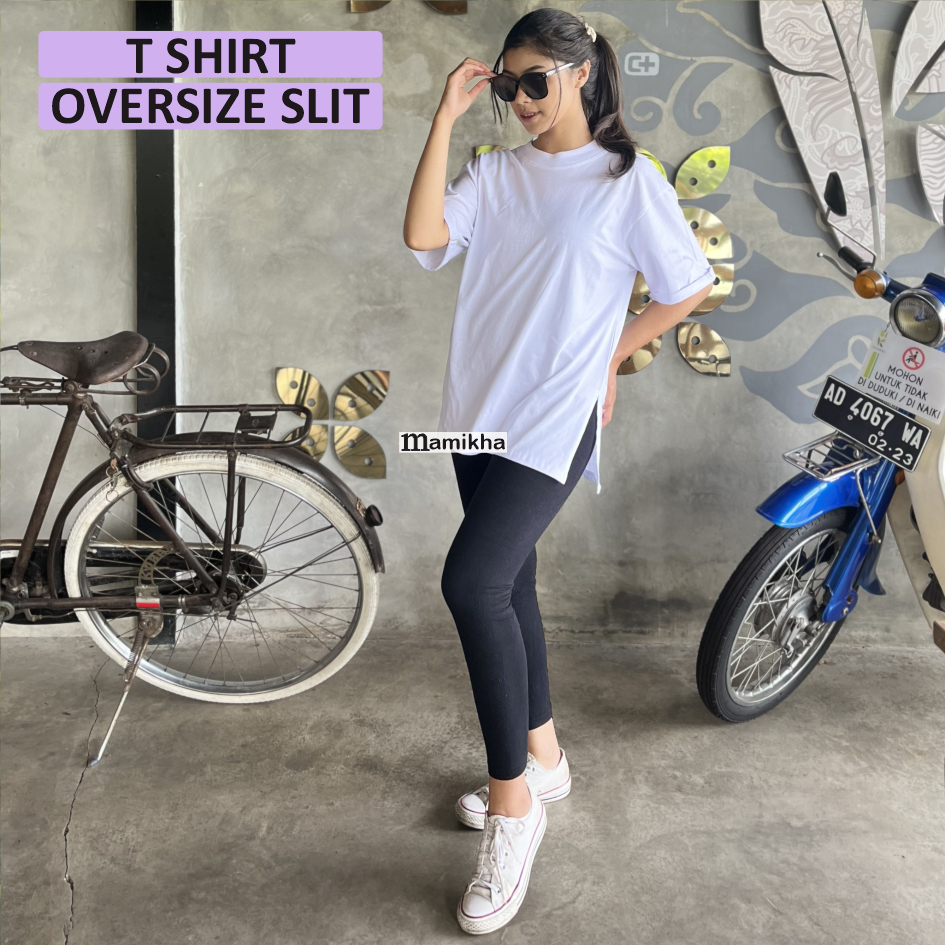 T shirt Oversized Polos Unisex Model Slit atau Belah Samping Kaos Pria Oversize Wanita Bahan Premium