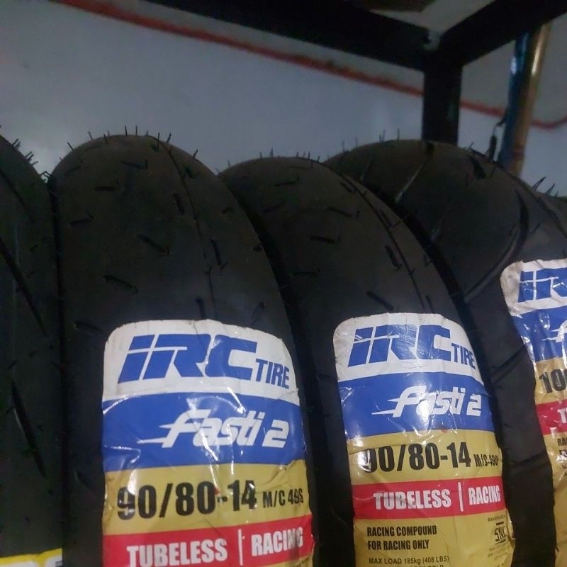 SEPASANG BAN IRC FASTI 2 MATIC 9080 14 DEPAN DAN BEKALANG tublees soft compound ban donat