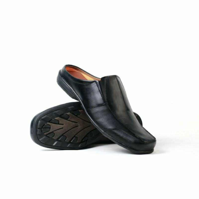Sepatu Bustong Pria Kulit Asli Original Sepatu Sandal Selop Casual Formal Kerja Warna Hitam