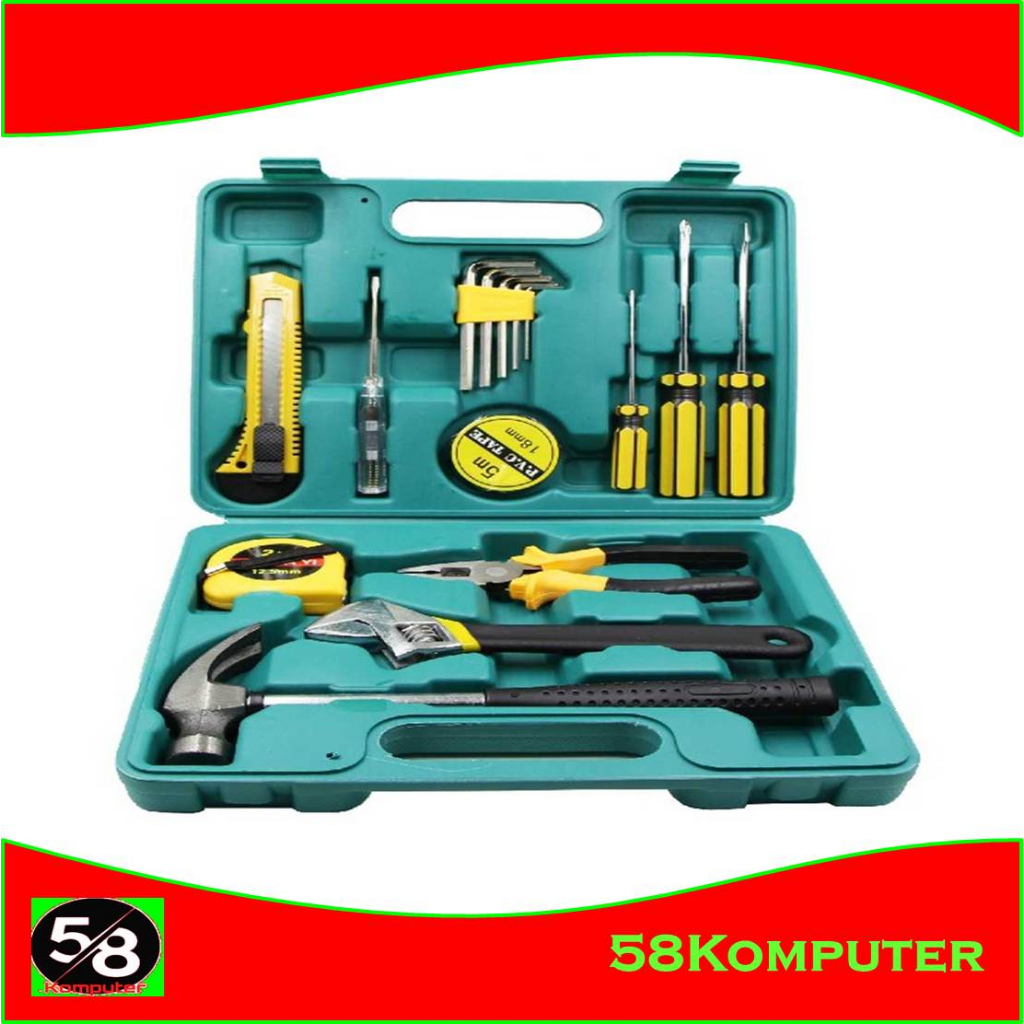 Tool kit Set Perkakas Palu Tang Obeng Kunci Pas Cutter 11 in 1 ALAT TUKANG