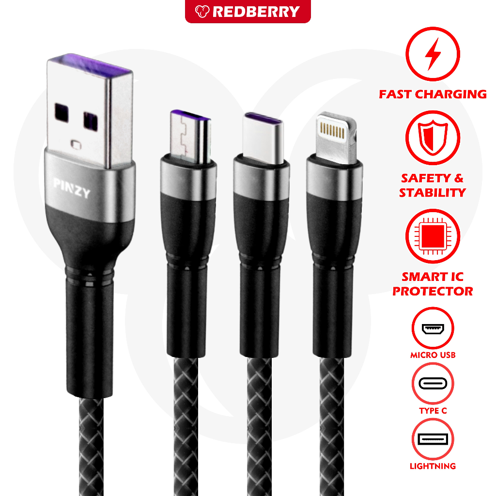 Kabel Data PINZY P26 Fast Charging iphone Lightning android Type C Micro USB cas charger HP original