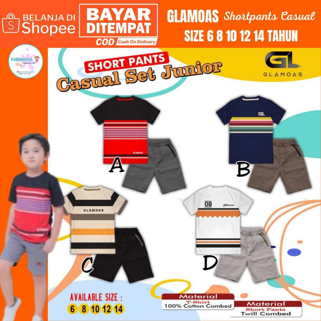 GLAMOAS SETELAN KAOS SHORT PANTS CELANA PENDEK ANAK ABG COWOK TEEN REMAJA