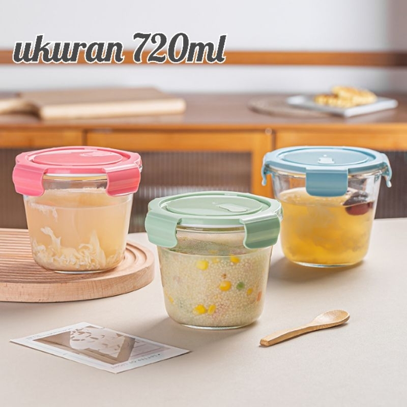 720ml Tempat Mpasi Kaca Wadah Mpasi Kaca Penyimpanan Mpasi Glass Baby Food Container Kotak Mpasi Kaca BPA Free Food Container Glass Tempat Penyimpanan Makanan Mpasi